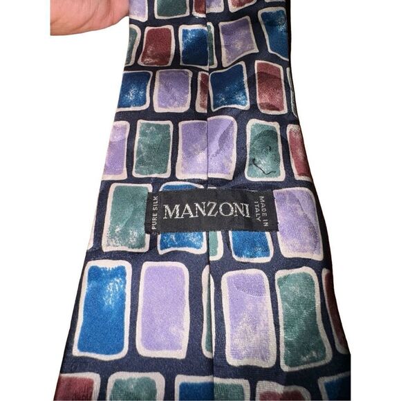 Manzoni Multicolored Wall Motif Handmade in Italh 100% Silk Neck Tie - Picture 2 of 6